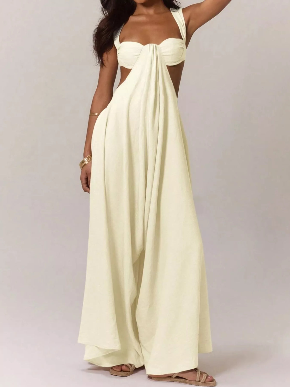 Backless Wide-Leg Jumpsuit with Cutout Detail