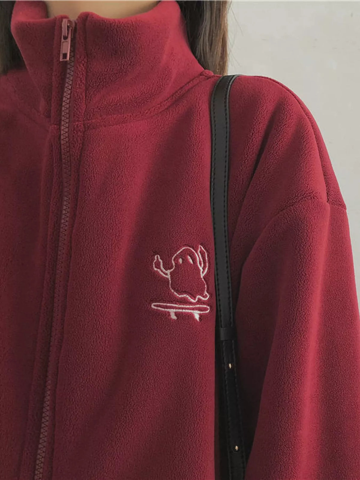 Embroidered Fleece Stand-Collar Jacket