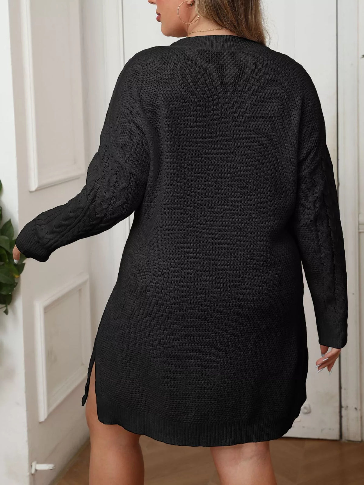 Cable Knit Sweater Dress with Button Detail