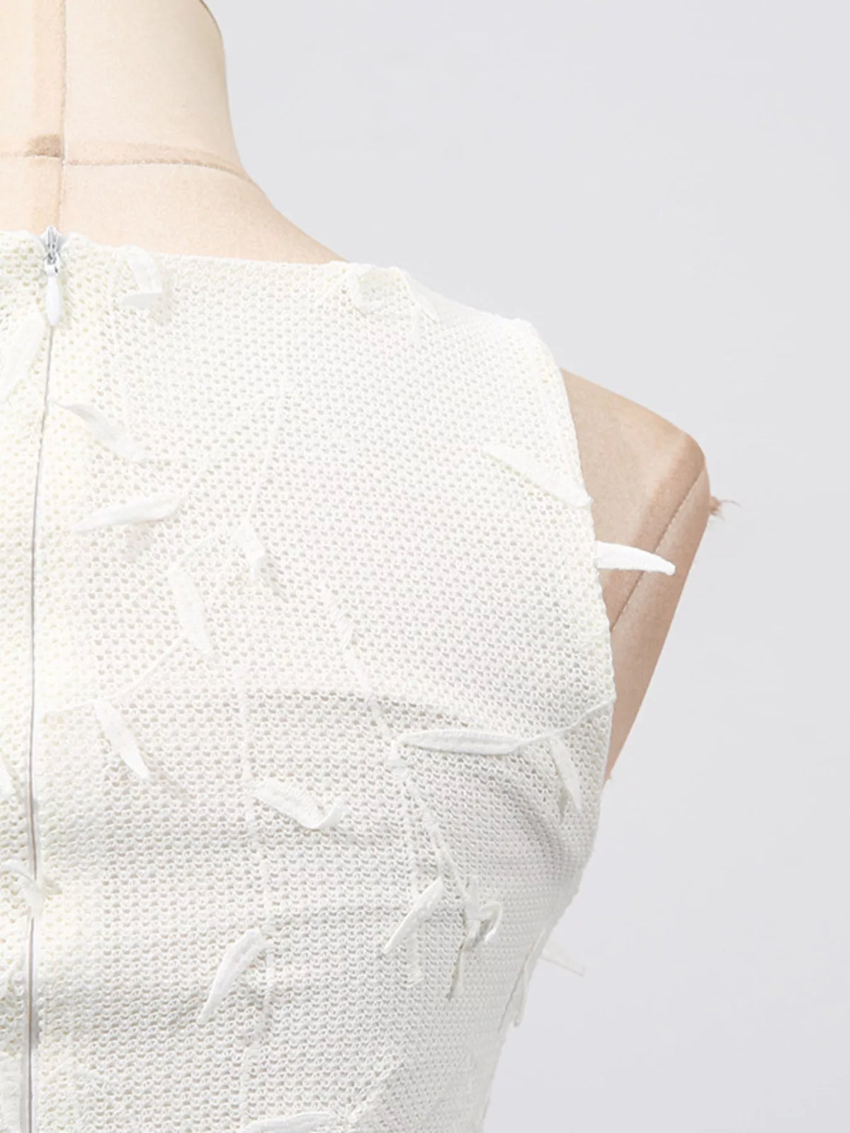 Sleeveless Floral Applique Midi Dress in Off-White