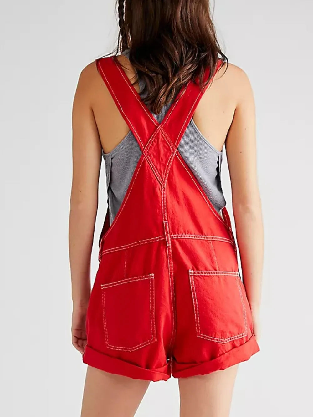 Wide Strap Square Neck Denim Overalls in Scarlet by Dreamy Drapes
