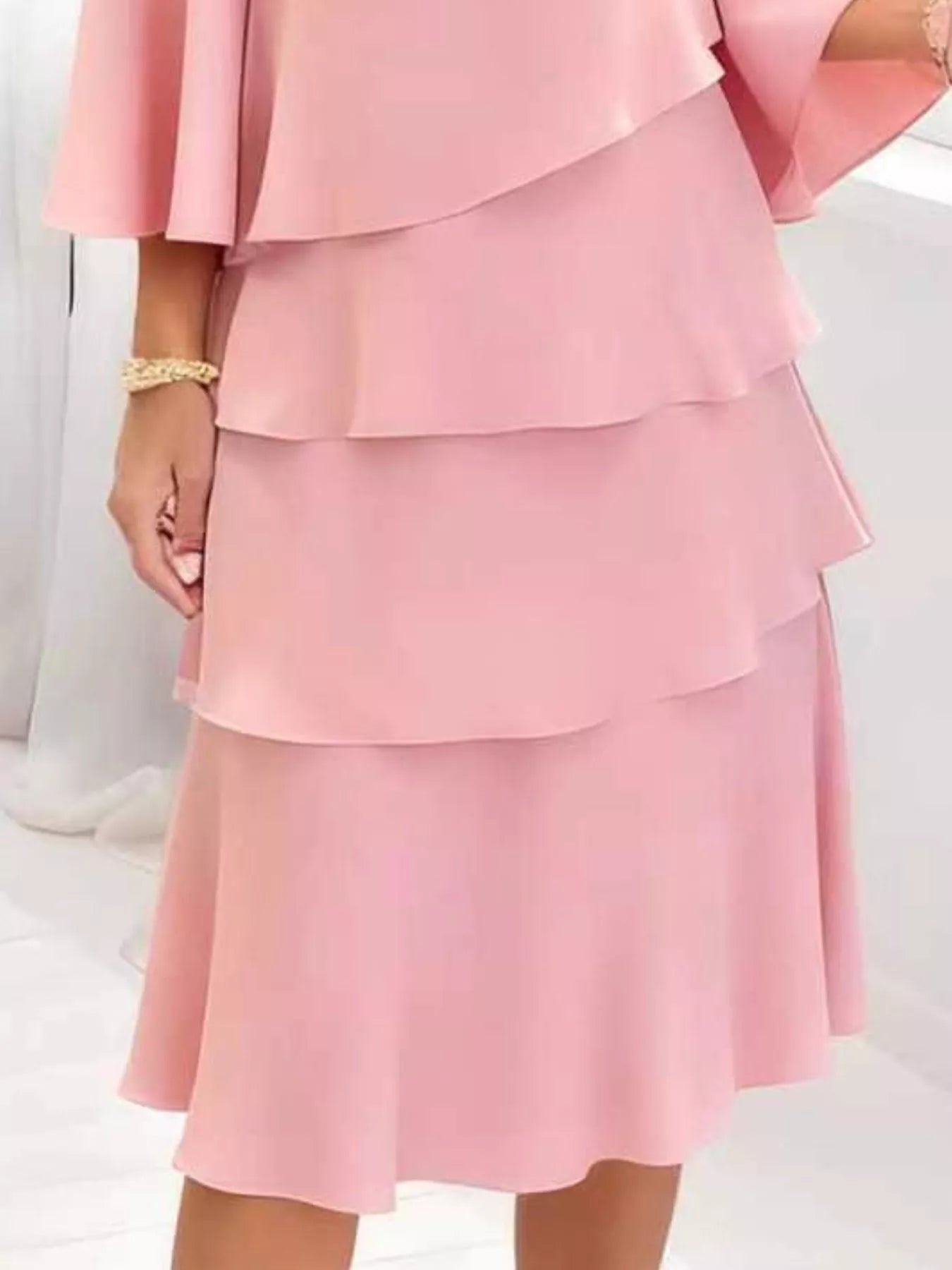 Ruffled Layered 3/4-Sleeve Dress, Plus Size