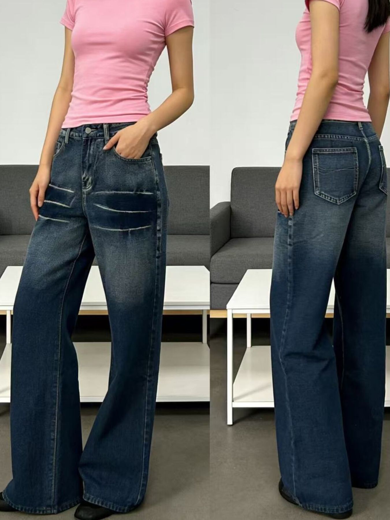 Classic Washed Wide Leg Jeans by Dreamy Drapes