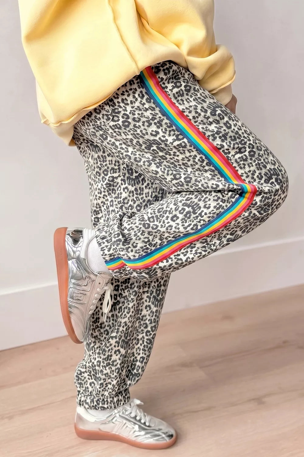 Rainbow Striped Jogger Jeans in Leopard