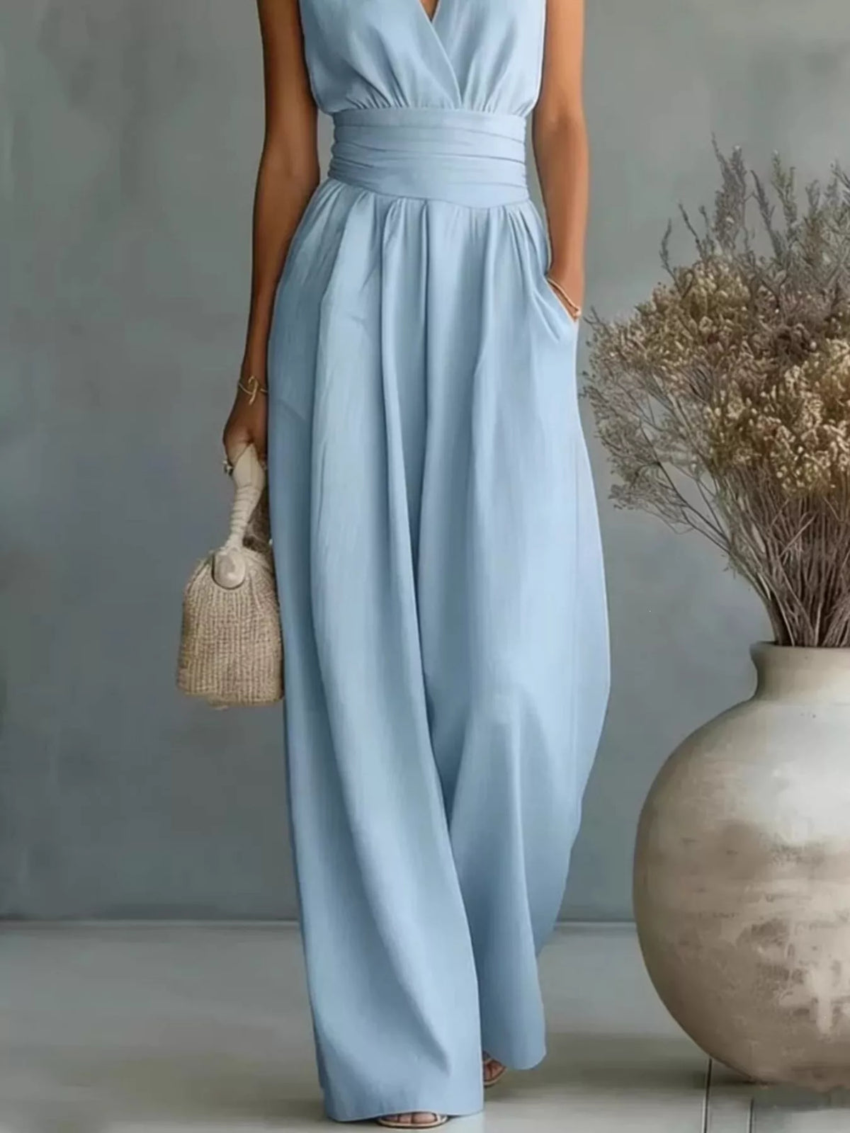 Sleeveless Wide Leg Jumpsuit, Plus Size