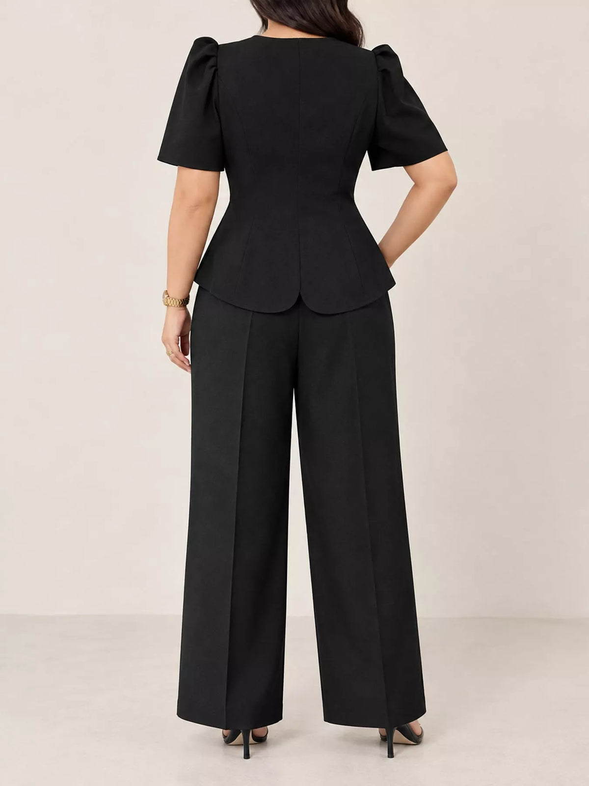 Peplum Top and Wide-Leg Pants Two-Piece Set