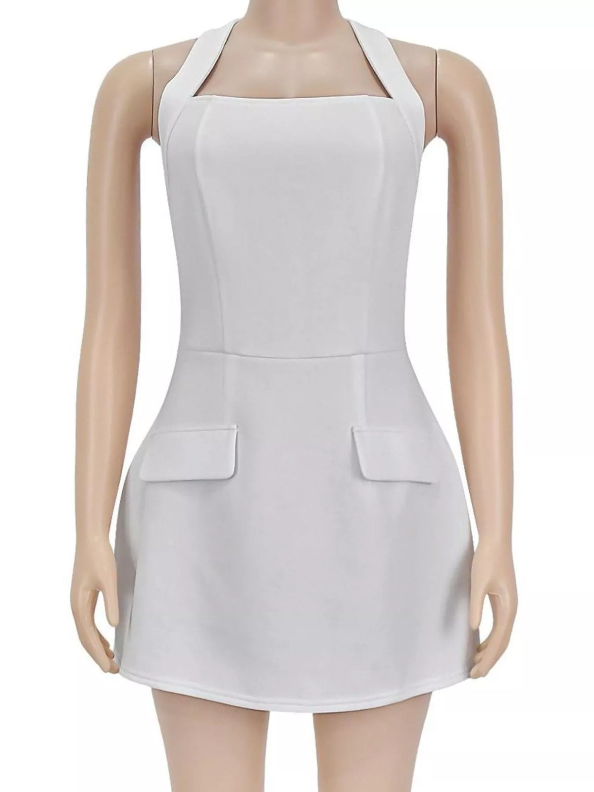 Halter Neck Mini Dress with Flap Pocket Detail