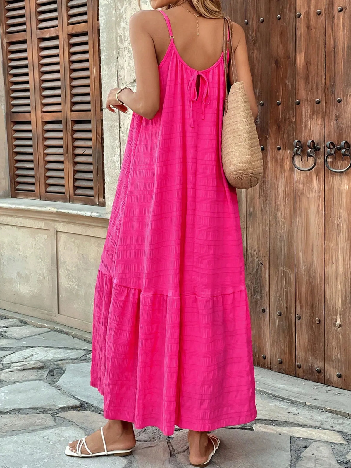 Scoop Neck Tiered Cami Dress in Deep Rose