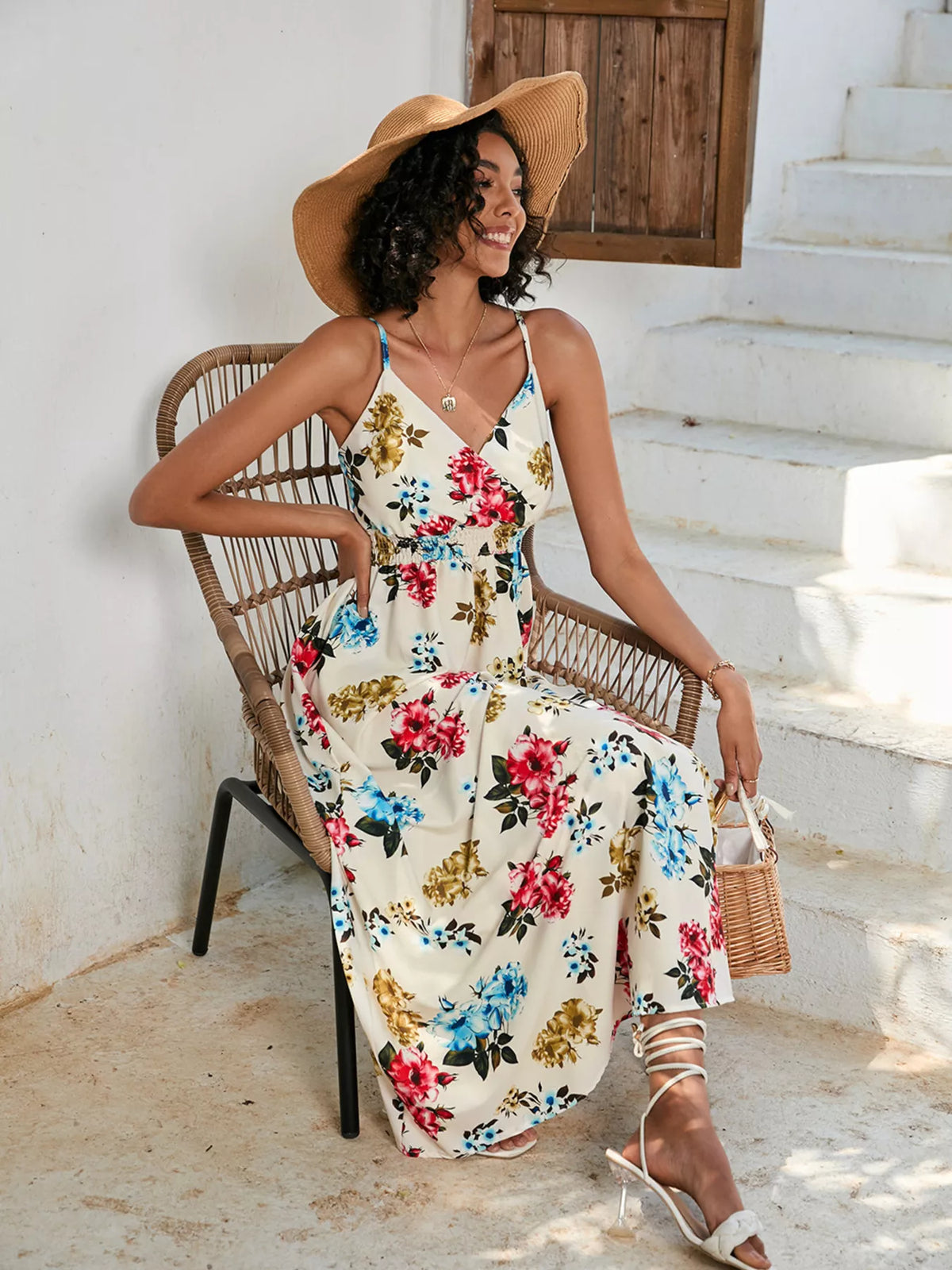 Floral Spaghetti Strap Midi Dress in Scarlet