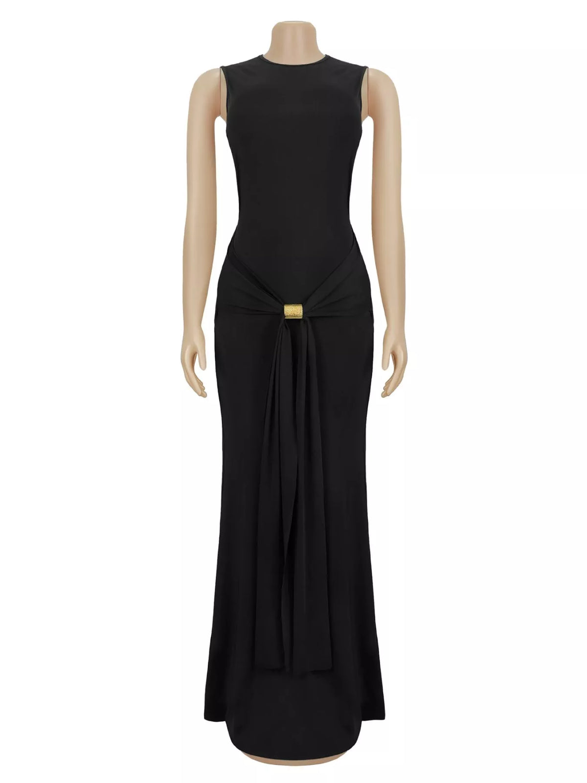 Gold Buckle Bodycon Maxi Dress in Black
