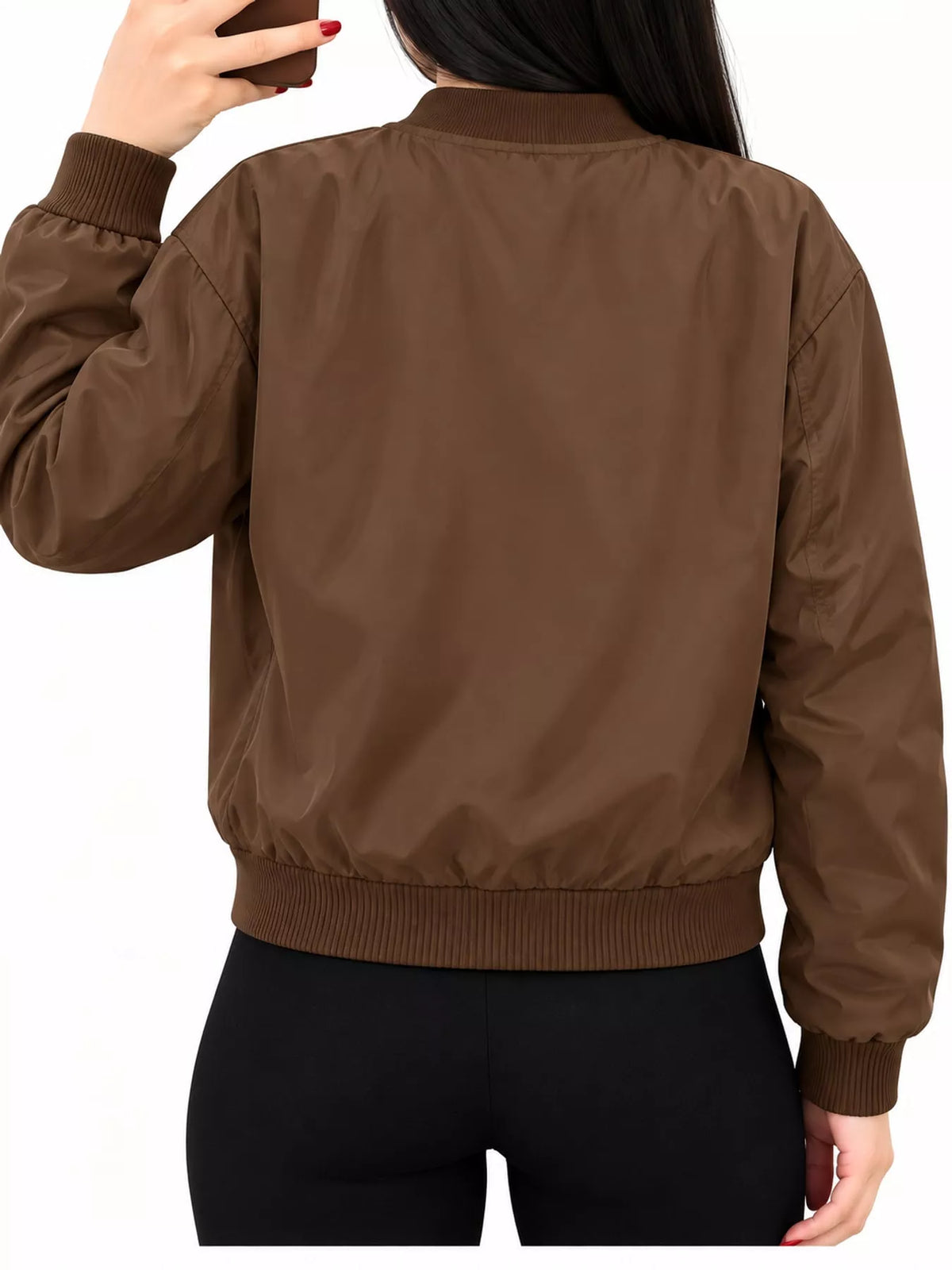 Ribbed Zip-Up Bomber Jacket