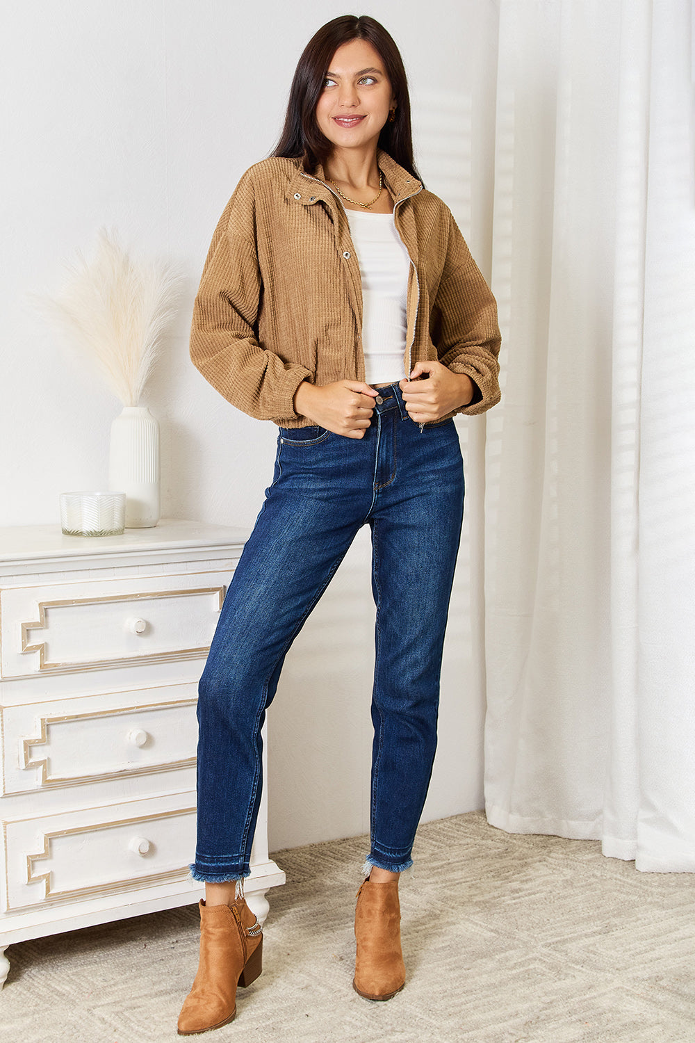 Long Sleeve Dropped Shoulder Jacket in Camel