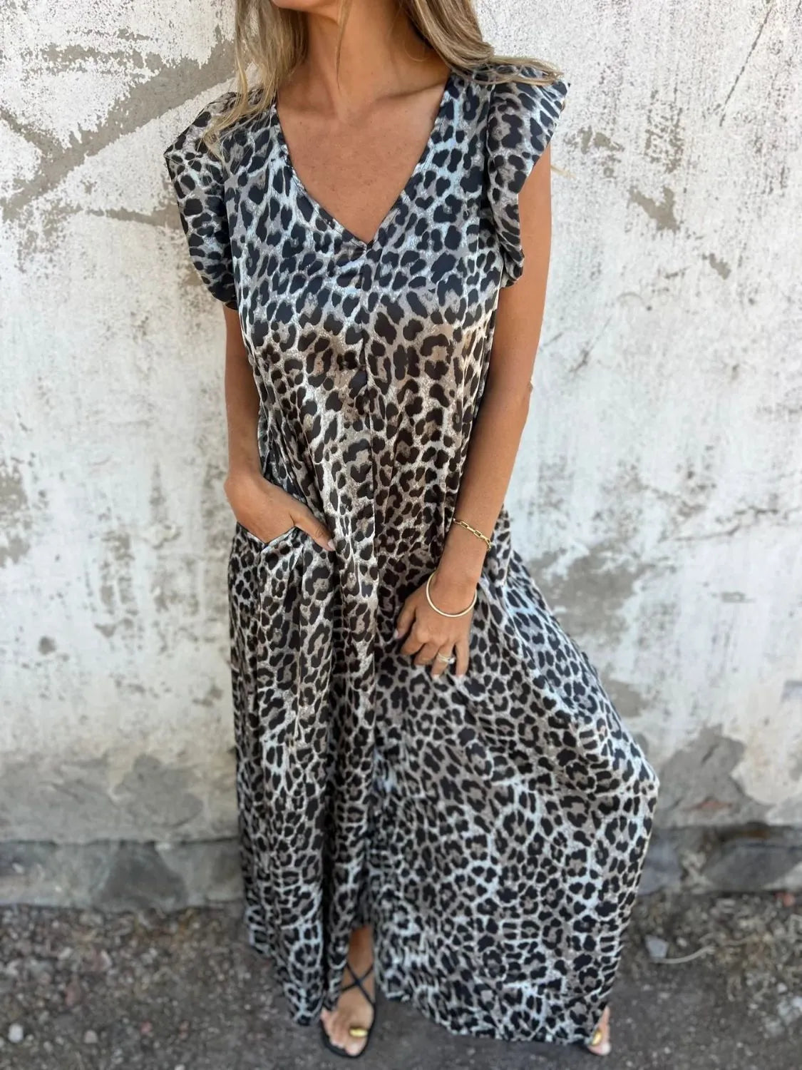 V-Neck Cap Sleeve Wide Leg Jumpsuit