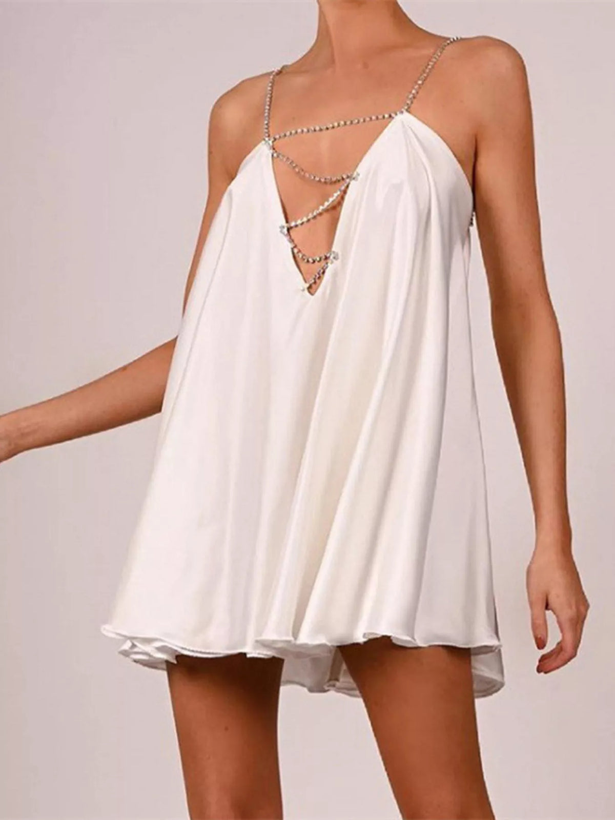 Rhinestone Plunge Mini Dress