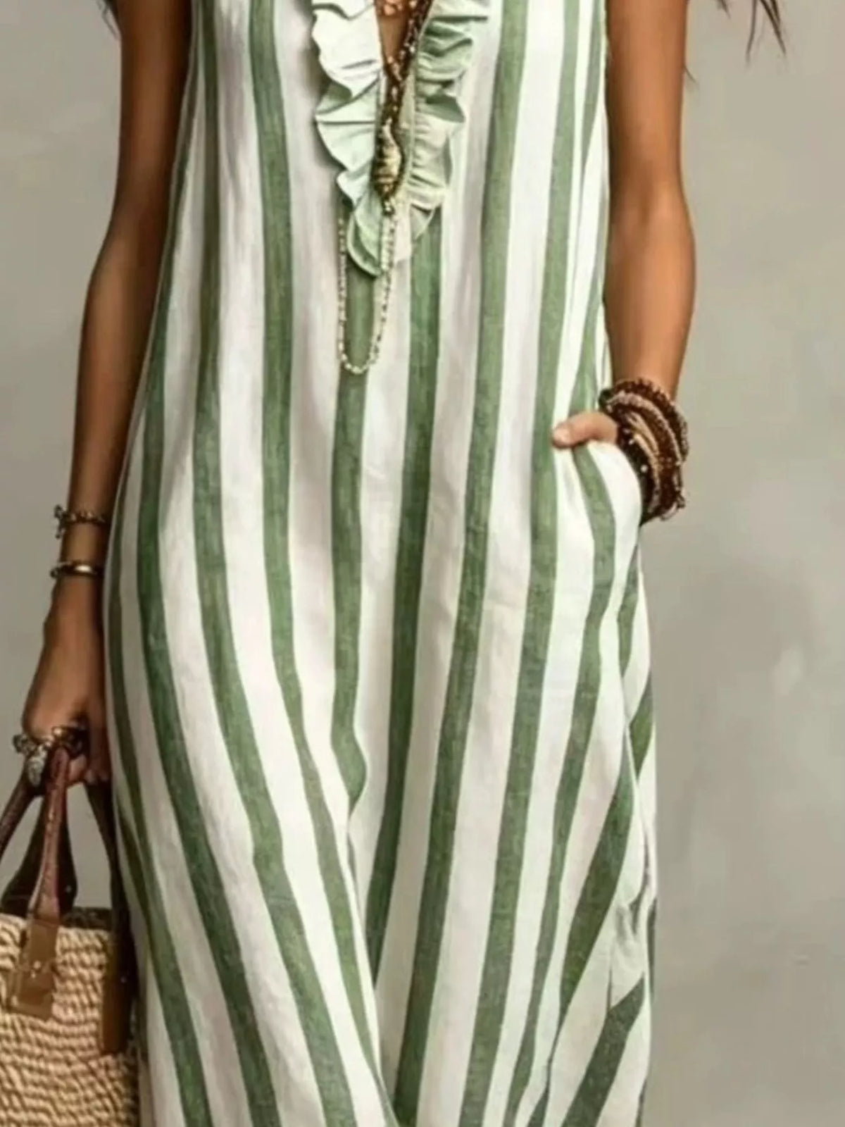 Ruffle V-Neck Sleeveless Plus Size Maxi Dress