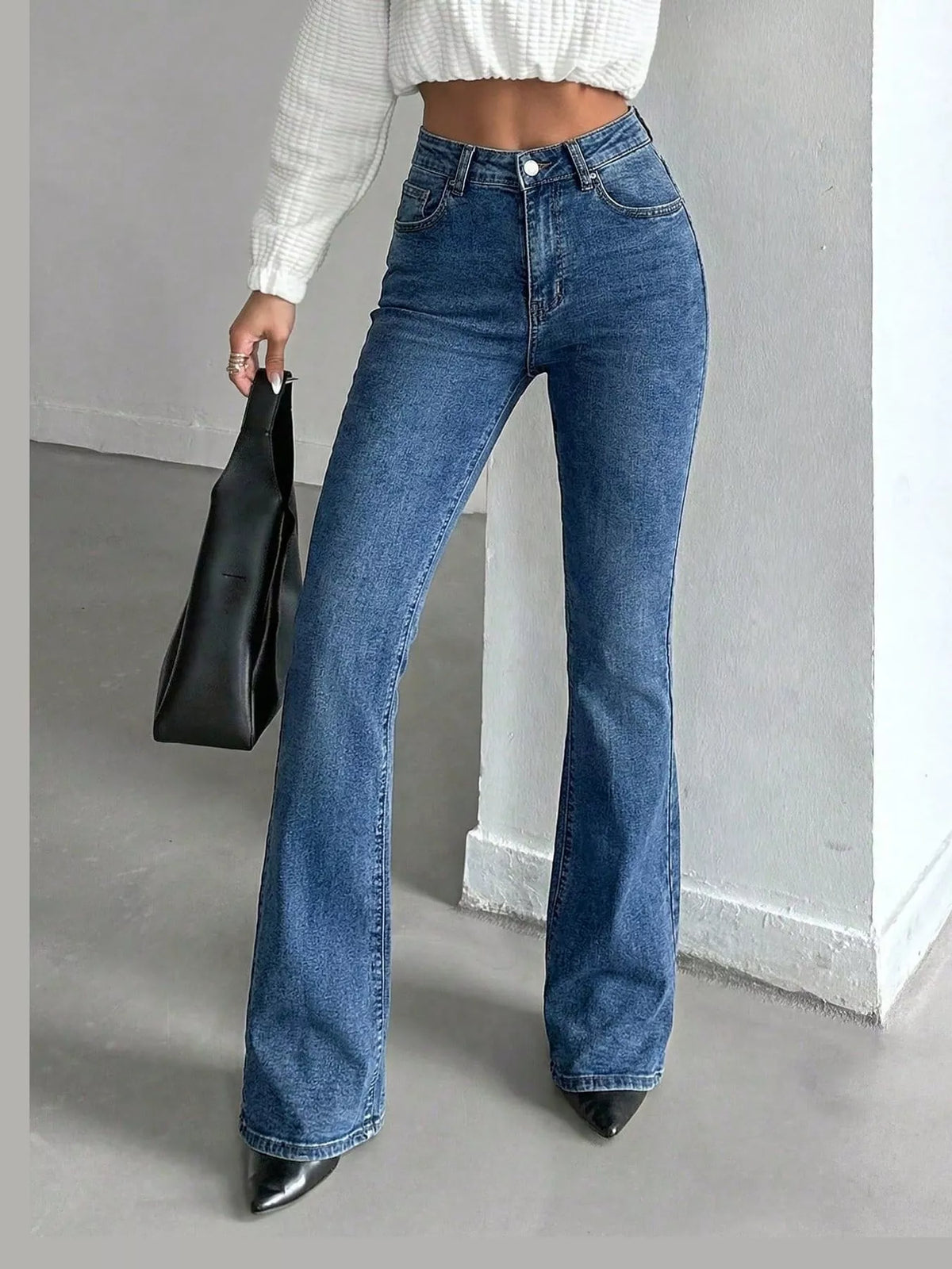High-Waisted Slim-Fit Flared Jeans
