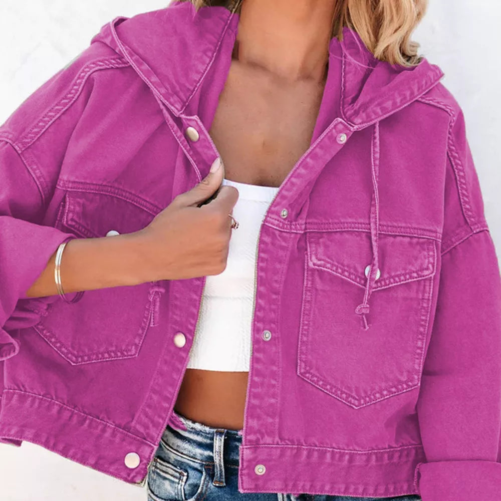 Hooded Dropped-Shoulder Denim Jacket by Y.Y@Denim
