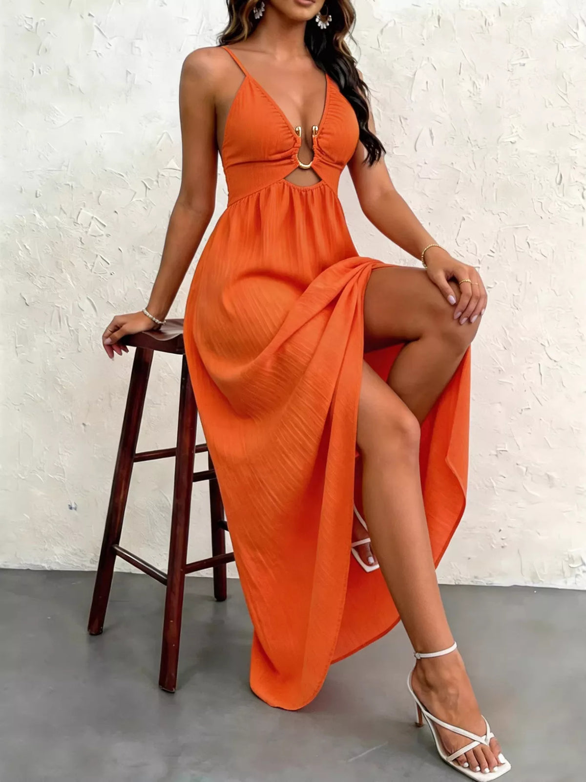 Cutout Slit Maxi Dress in Orange