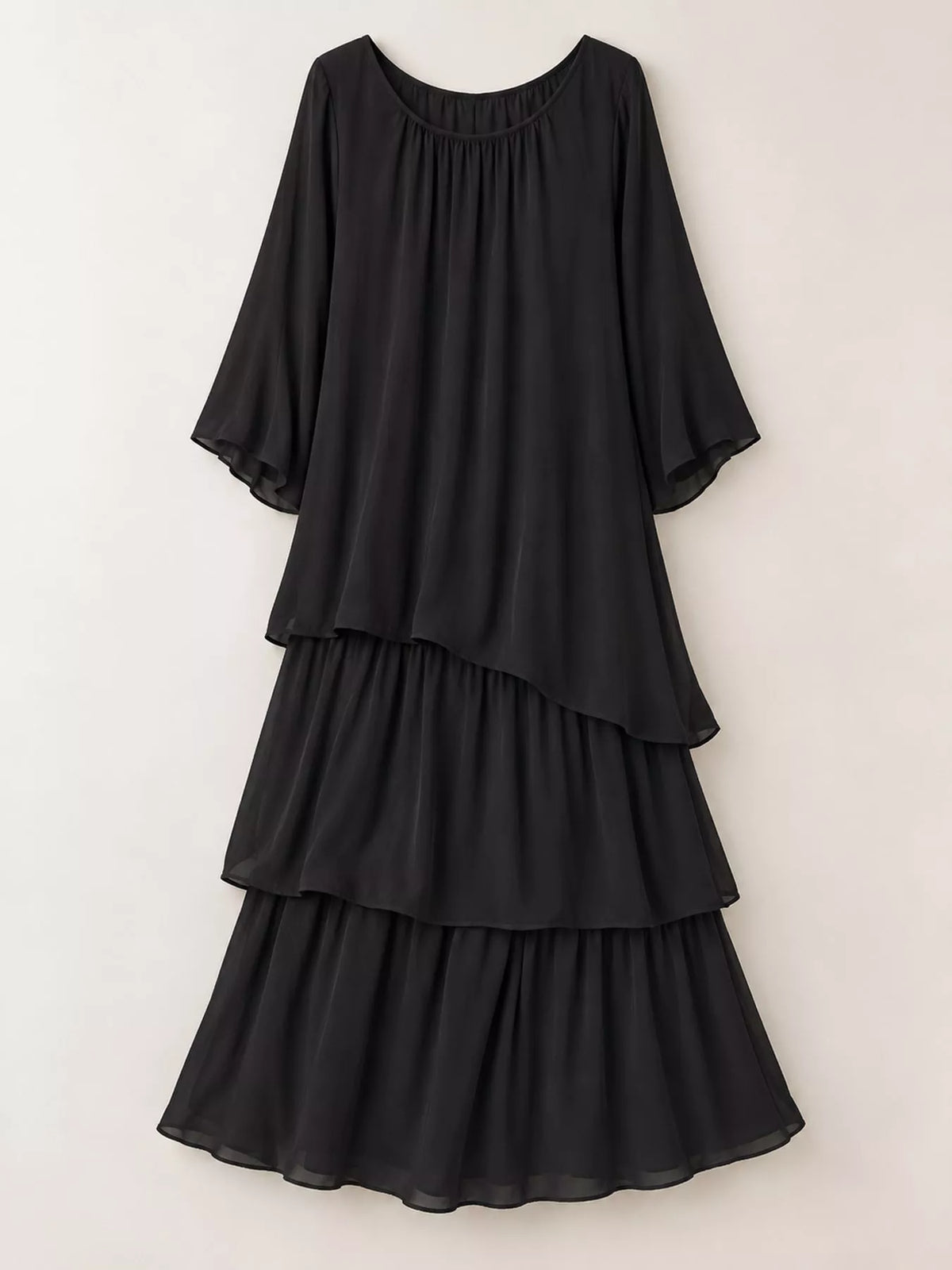 Layered Batwing-Sleeve Tiered Maxi Dress