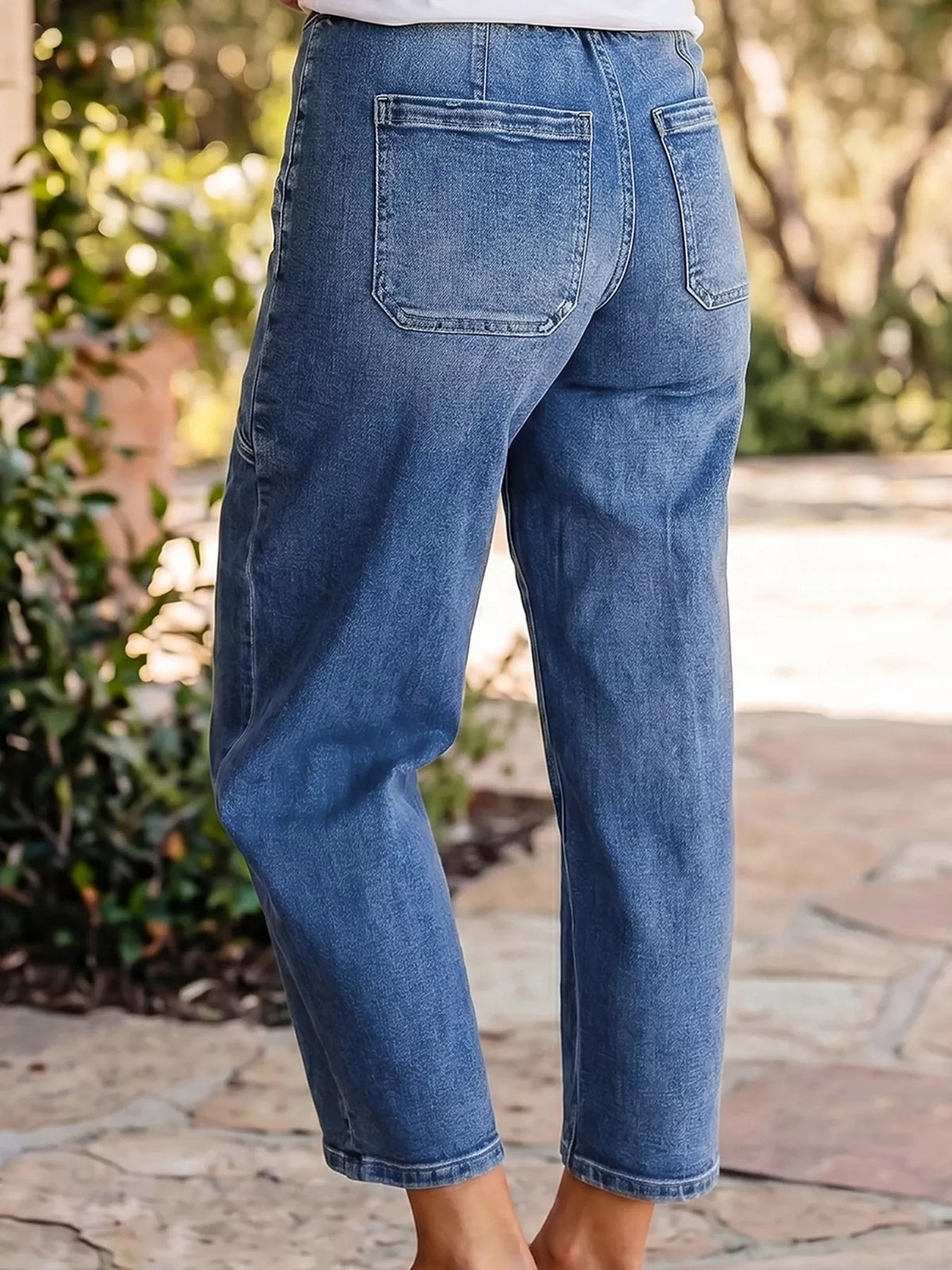 Drawstring Ankle Jeans in Dusty Blue