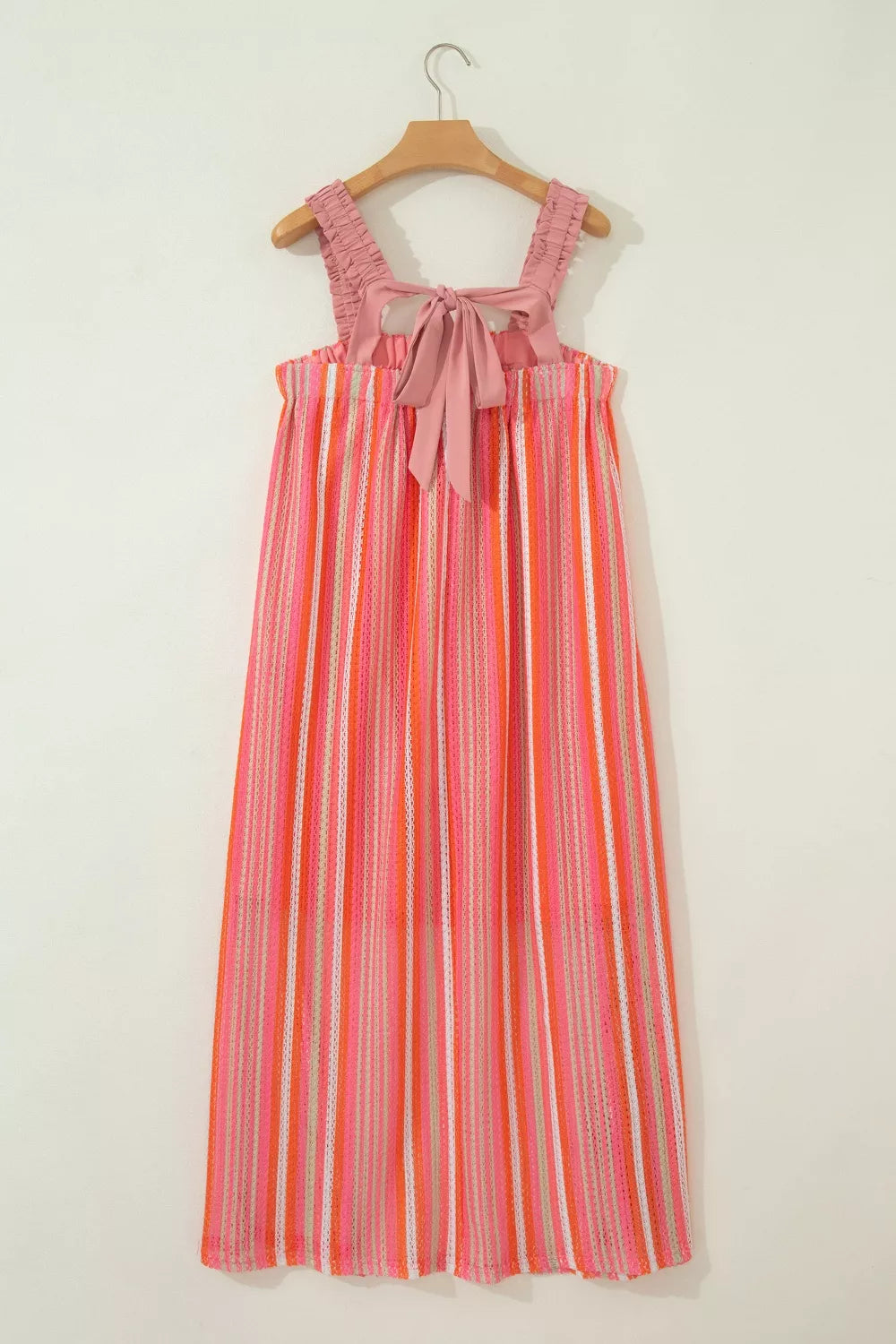 Striped Ribbon-Tie Maxi Dress in Burnt Coral