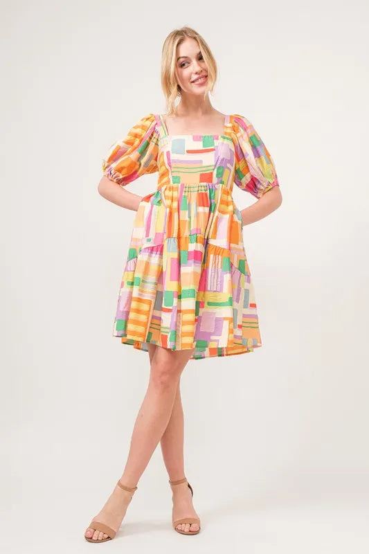 And The Why Geo Print Mini Dress in Yellow Multi