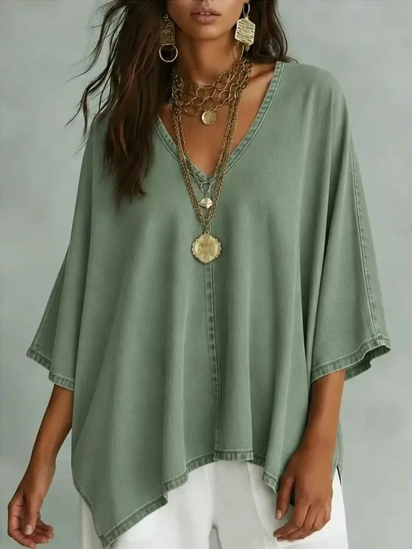 V-Neck Batwing Sleeve T-Shirt