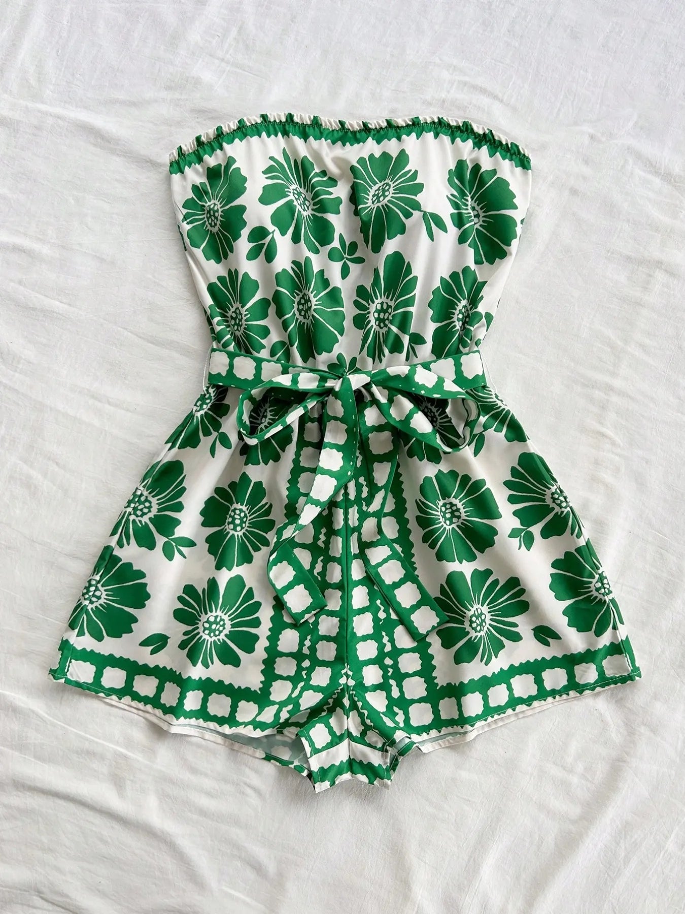 Printed Tube Tie-Waist Romper