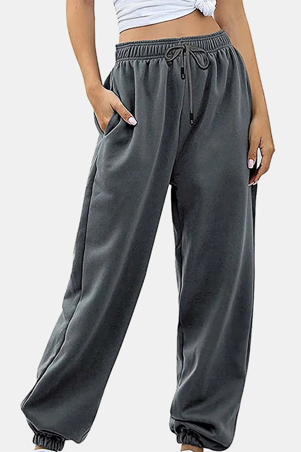 Tie-Waist Joggers with Pockets in Neutral Shades by K&L