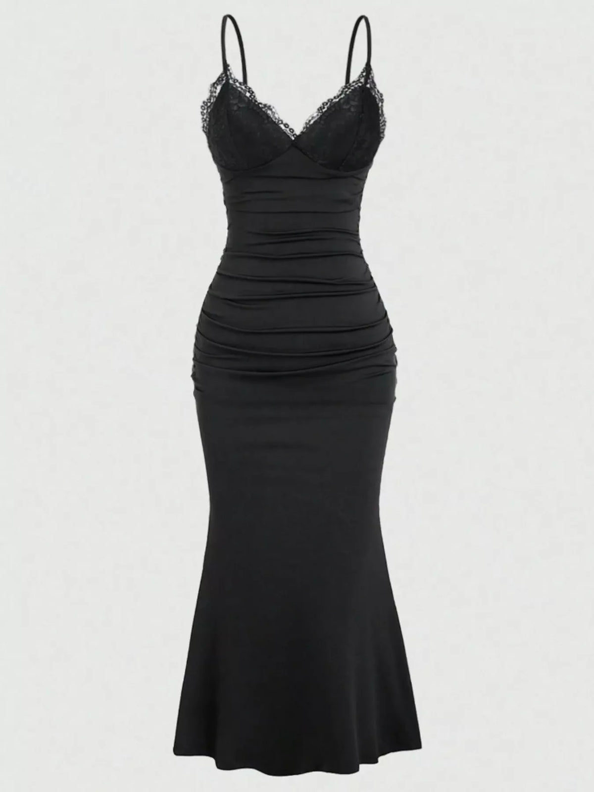 Lace Trim Ruched Mermaid Dress by Elegant Elements