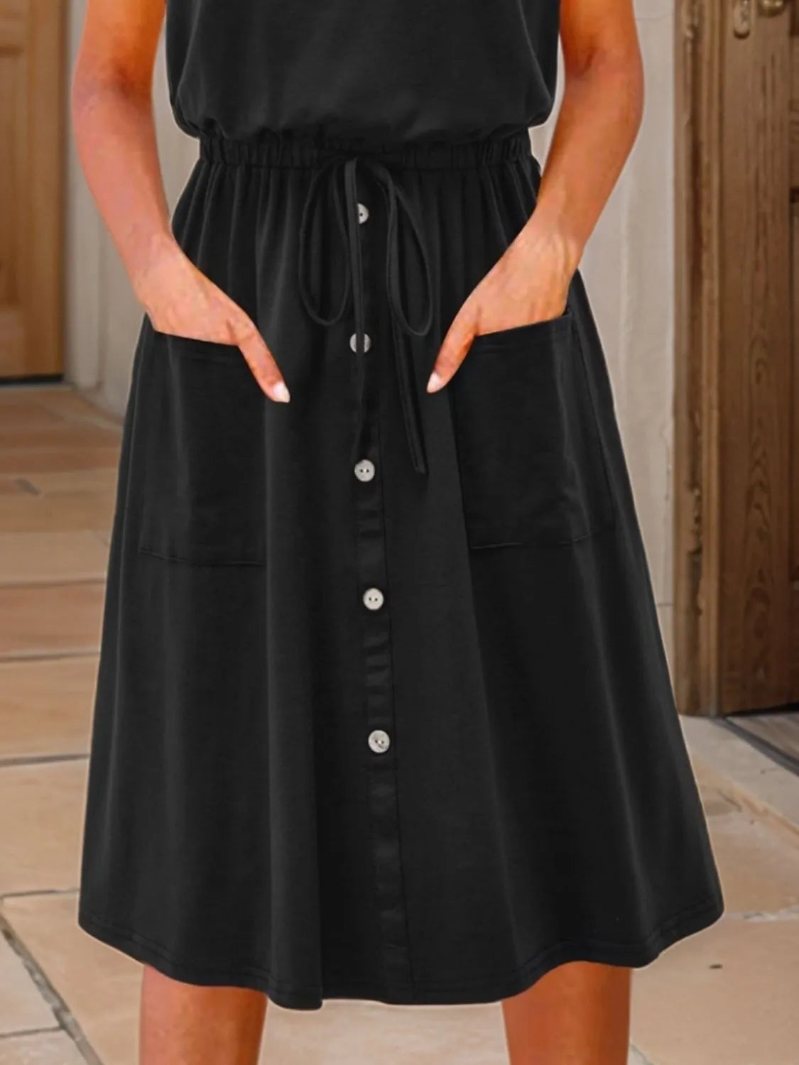 Drawstring Round Neck Tank Dress