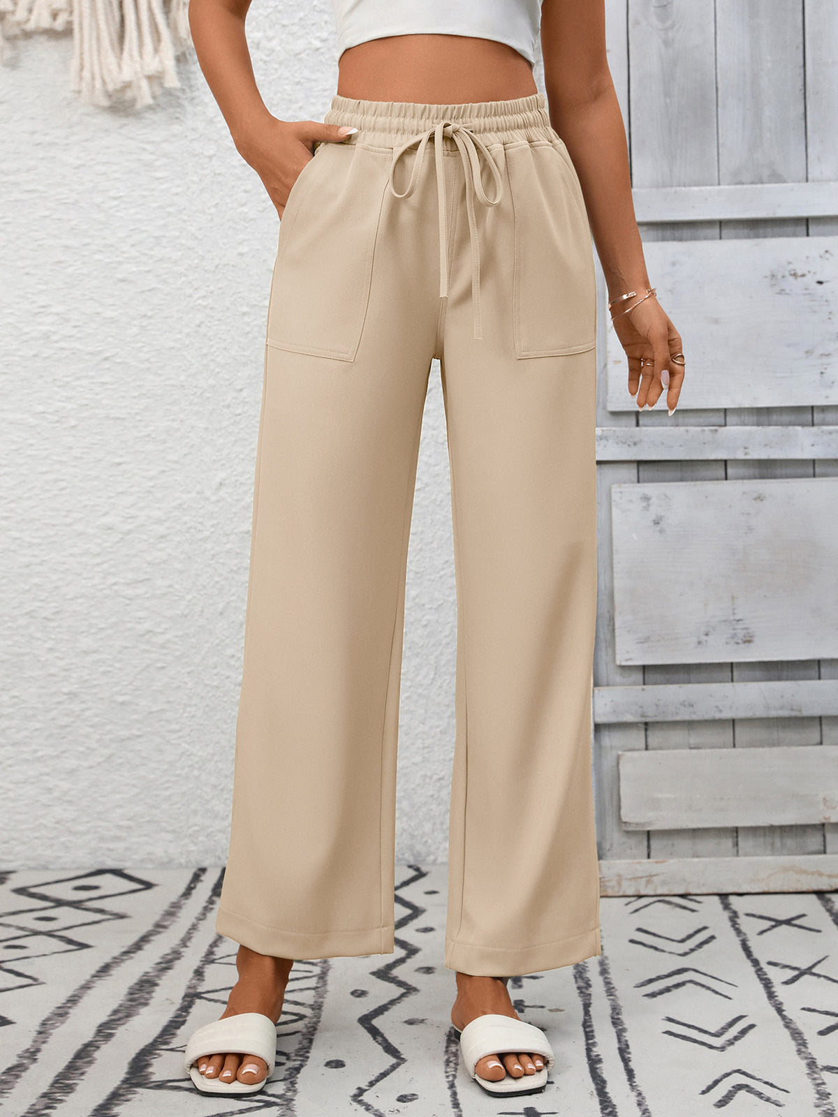 Casual Drawstring Wide-Leg Pants