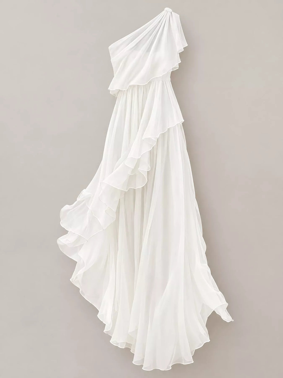 One-Shoulder Ruffled Chiffon Maxi Dress