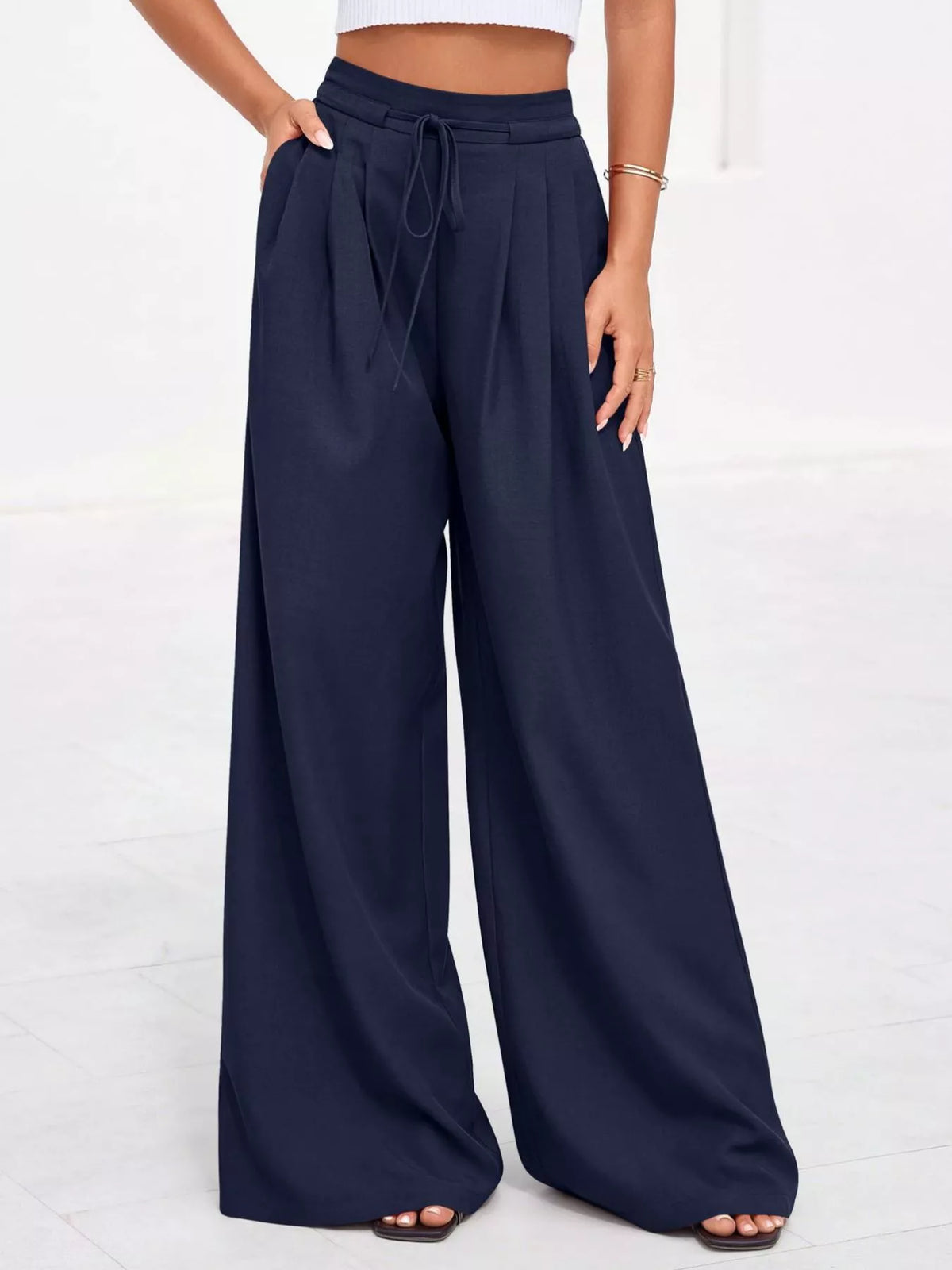 High-Waisted Pleated Wide-Leg Pants