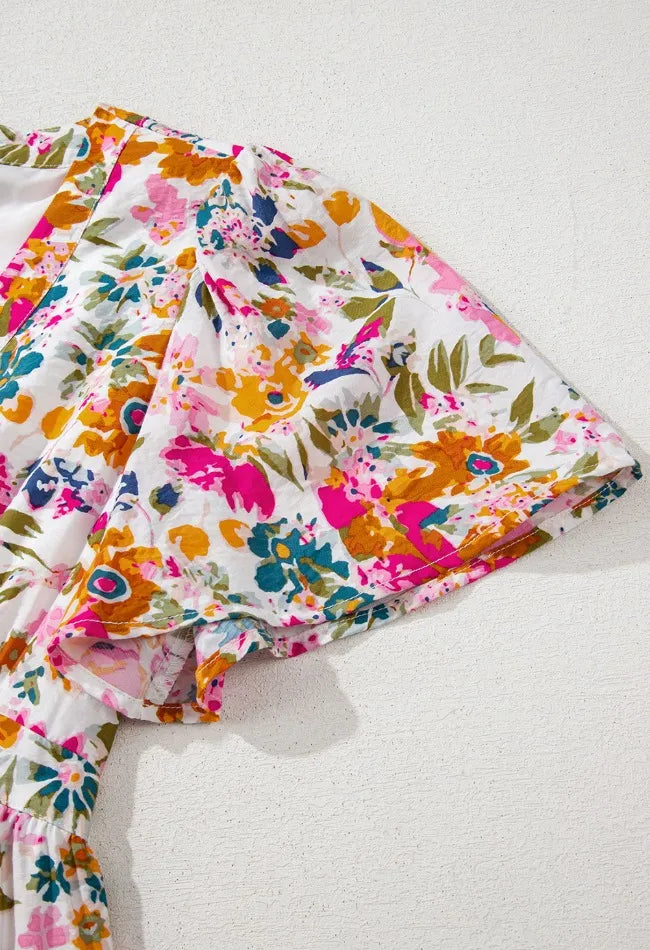Floral V Neck Dress with Pockets