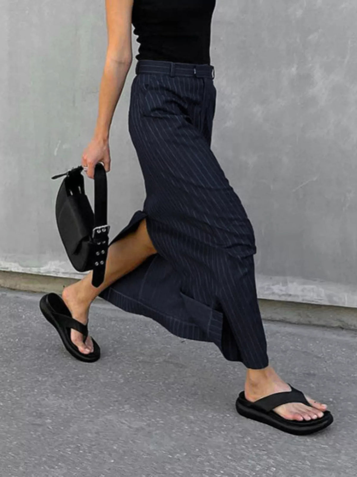 Slit Striped Maxi Skirt in Stripes