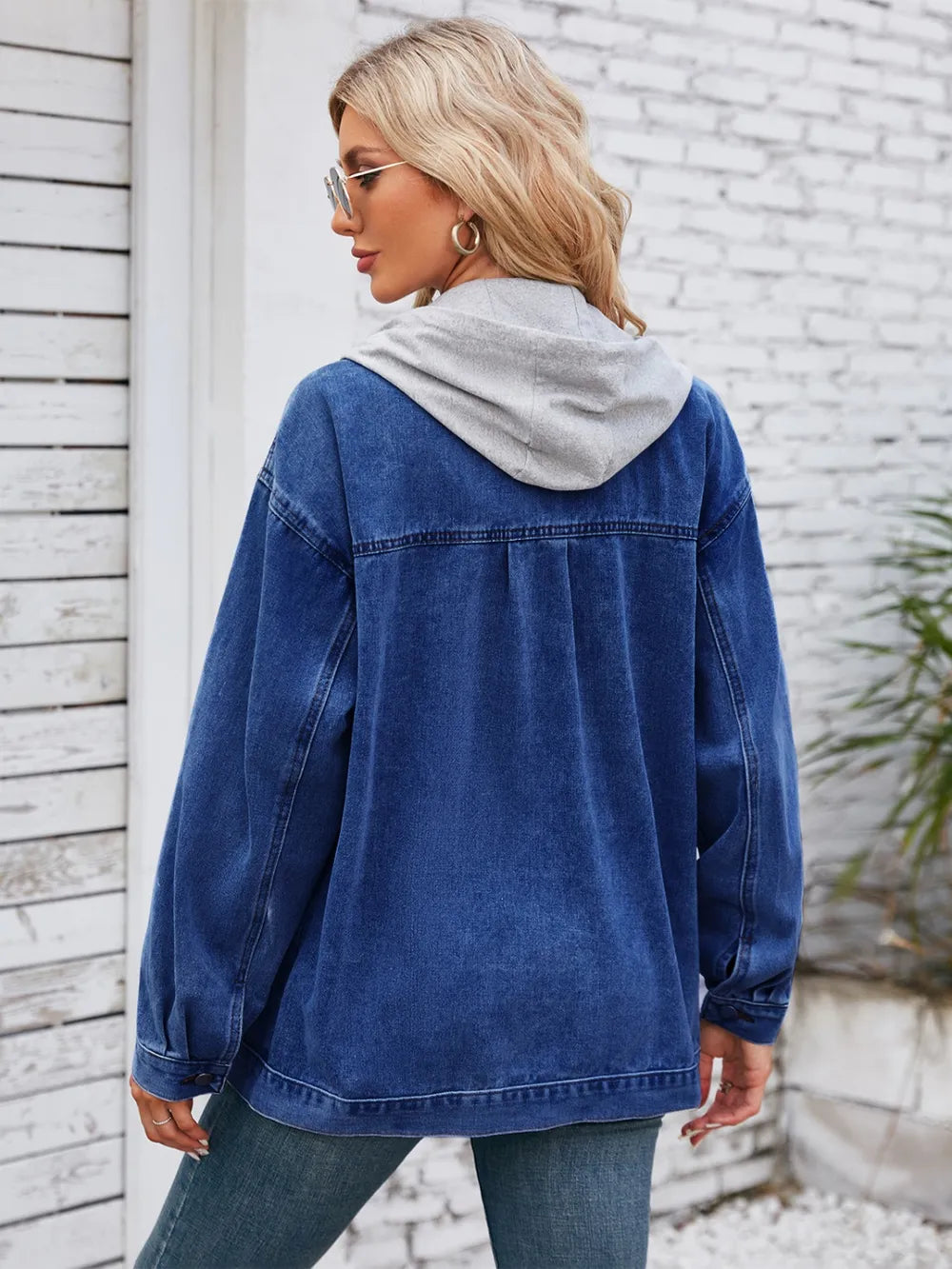 Button-Up Denim Jacket with Detachable Hood by Manny