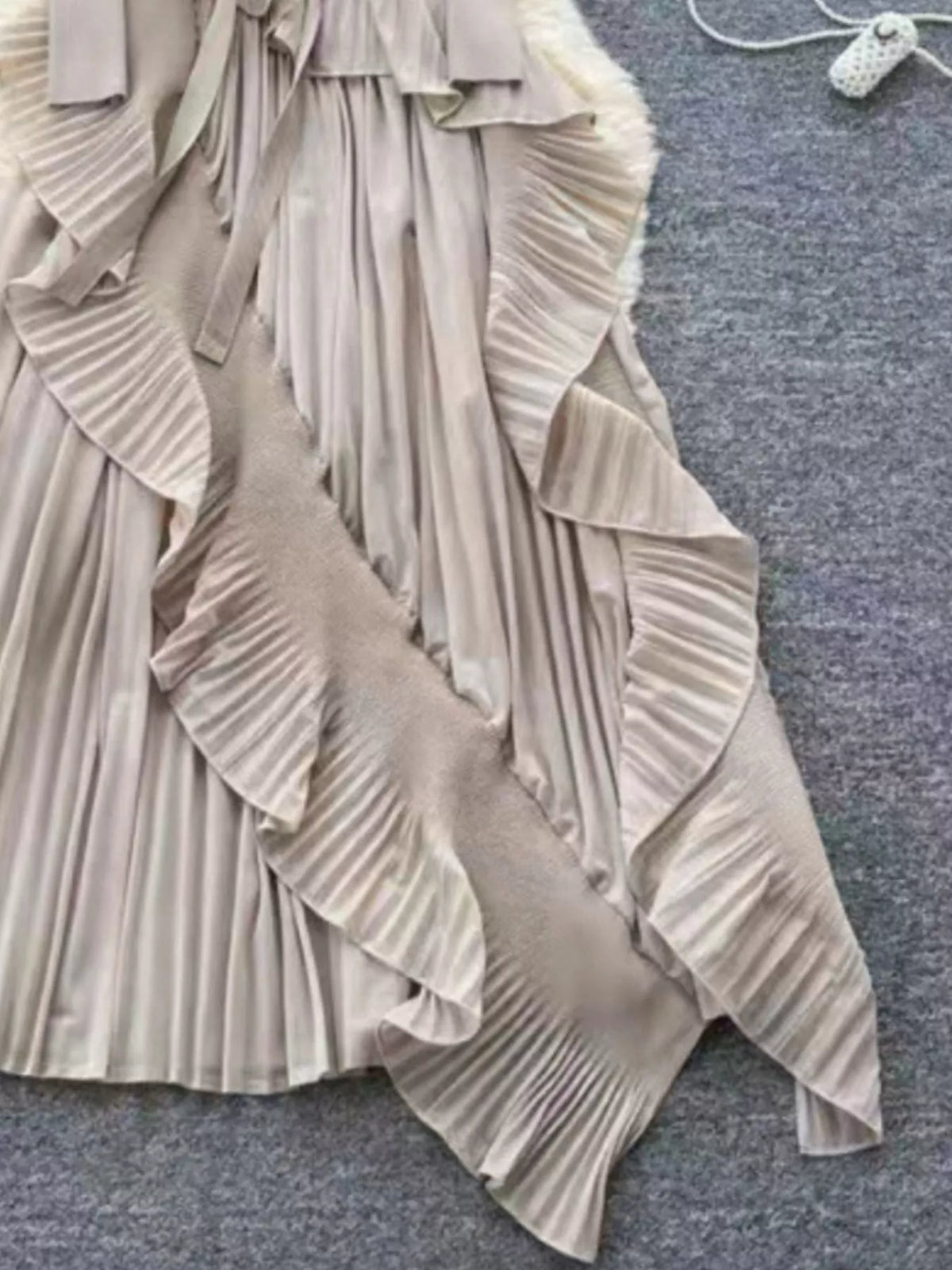 Ruffle-Trim Pleated Midi Dress