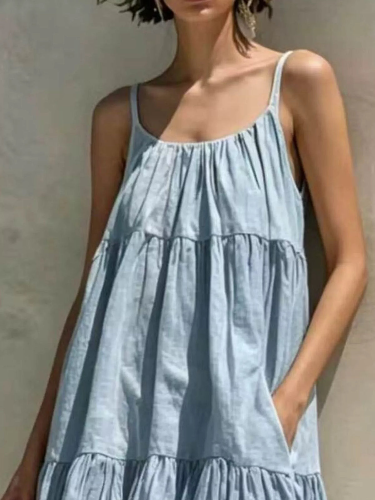 Tiered Scoop Neck Maxi Dress with Pockets