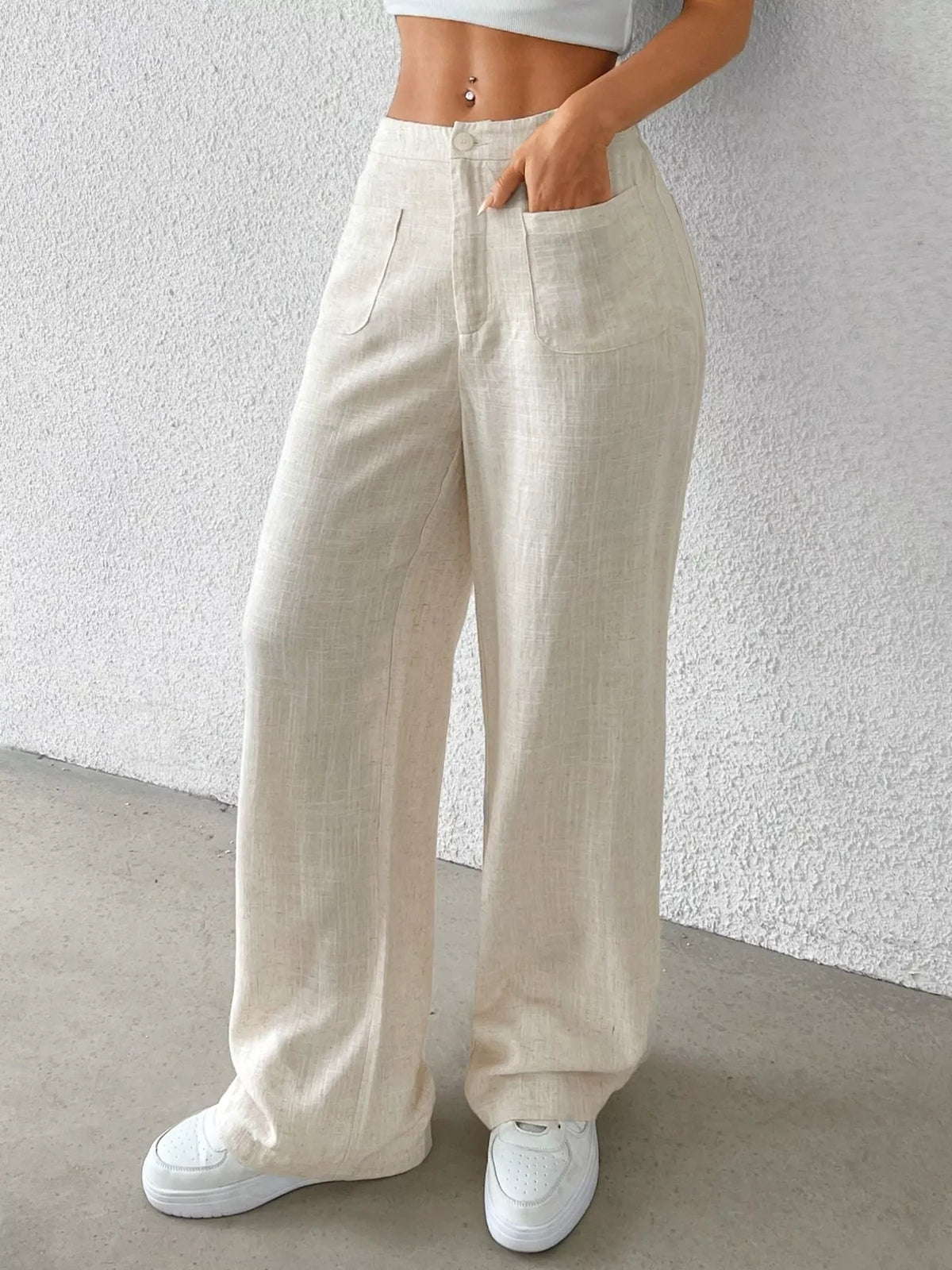High-Waisted Wide-Leg Pants in Cream