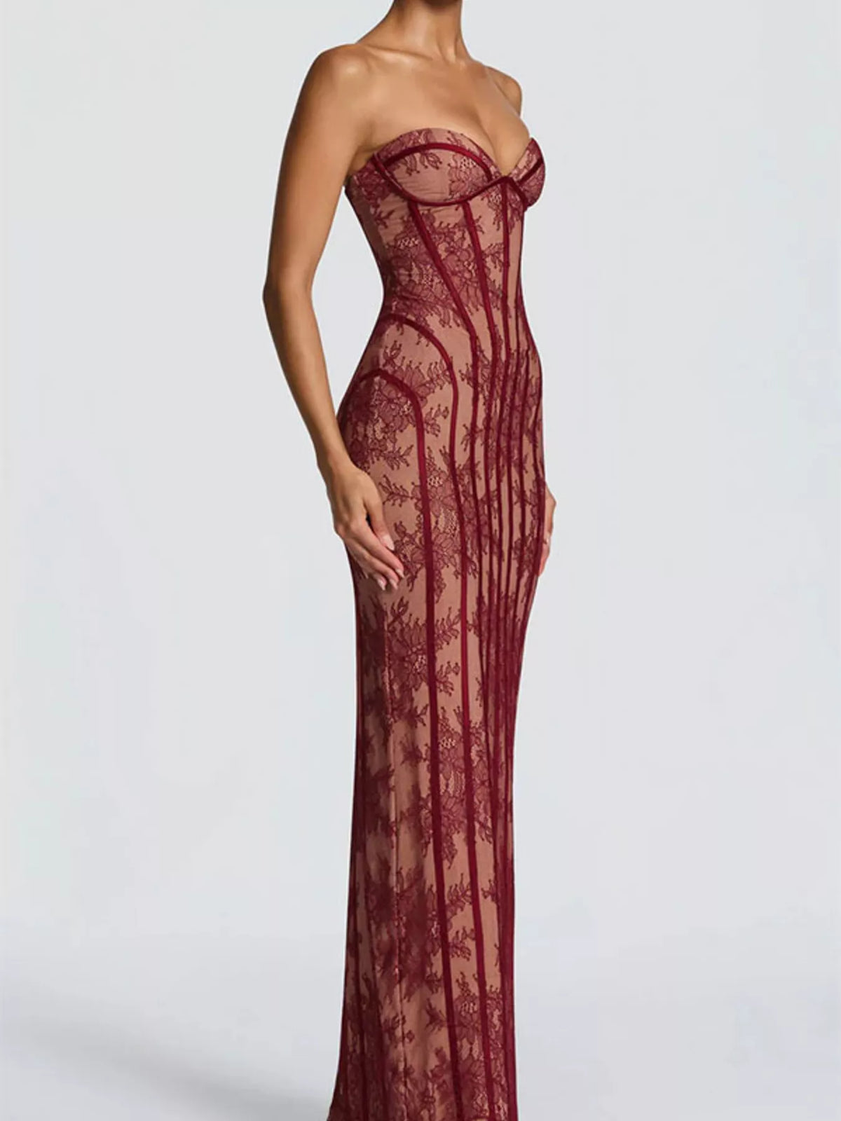 Lace-Up Back Strapless Maxi Dress
