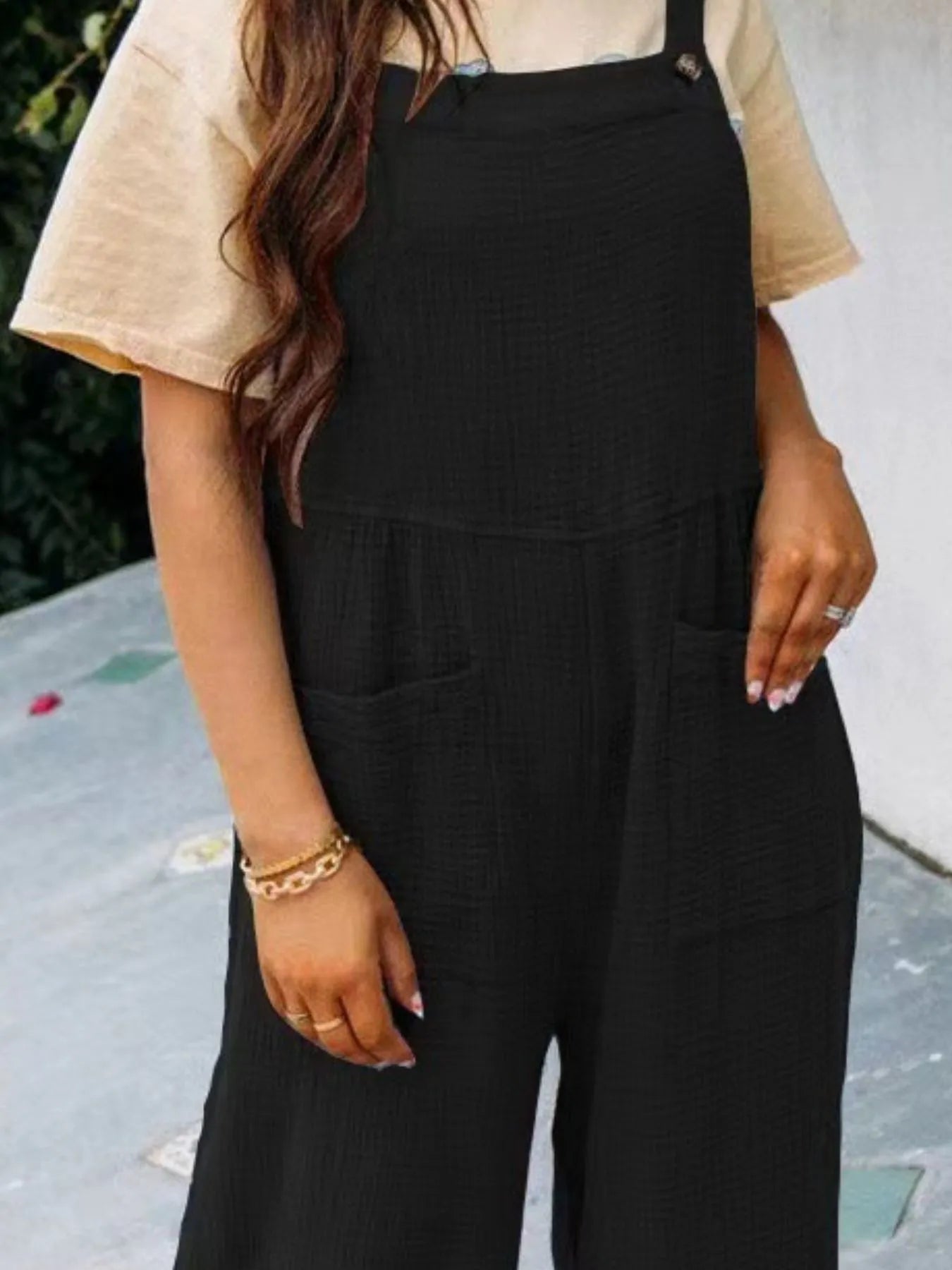 Textured Wide Leg Overalls