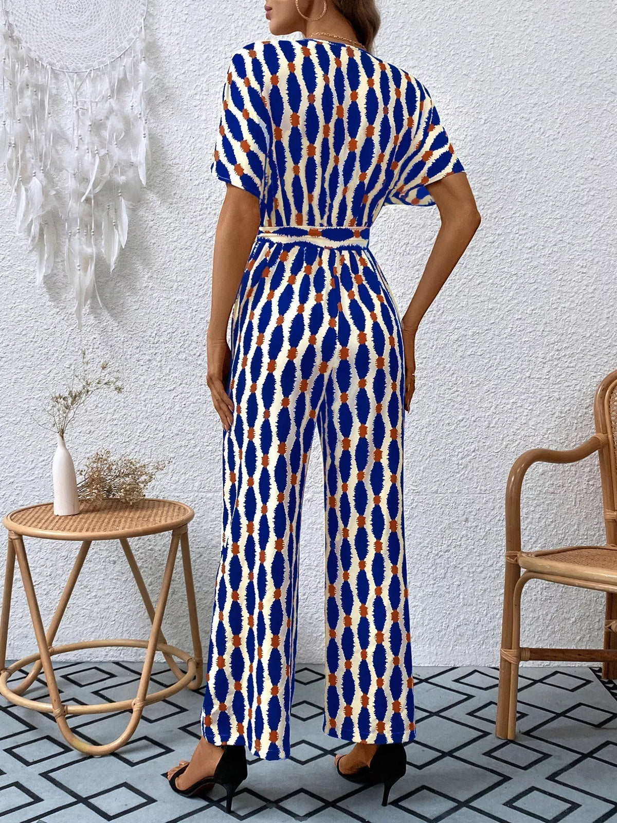 Surplice Tie Waist Short Sleeve Jumpsuit