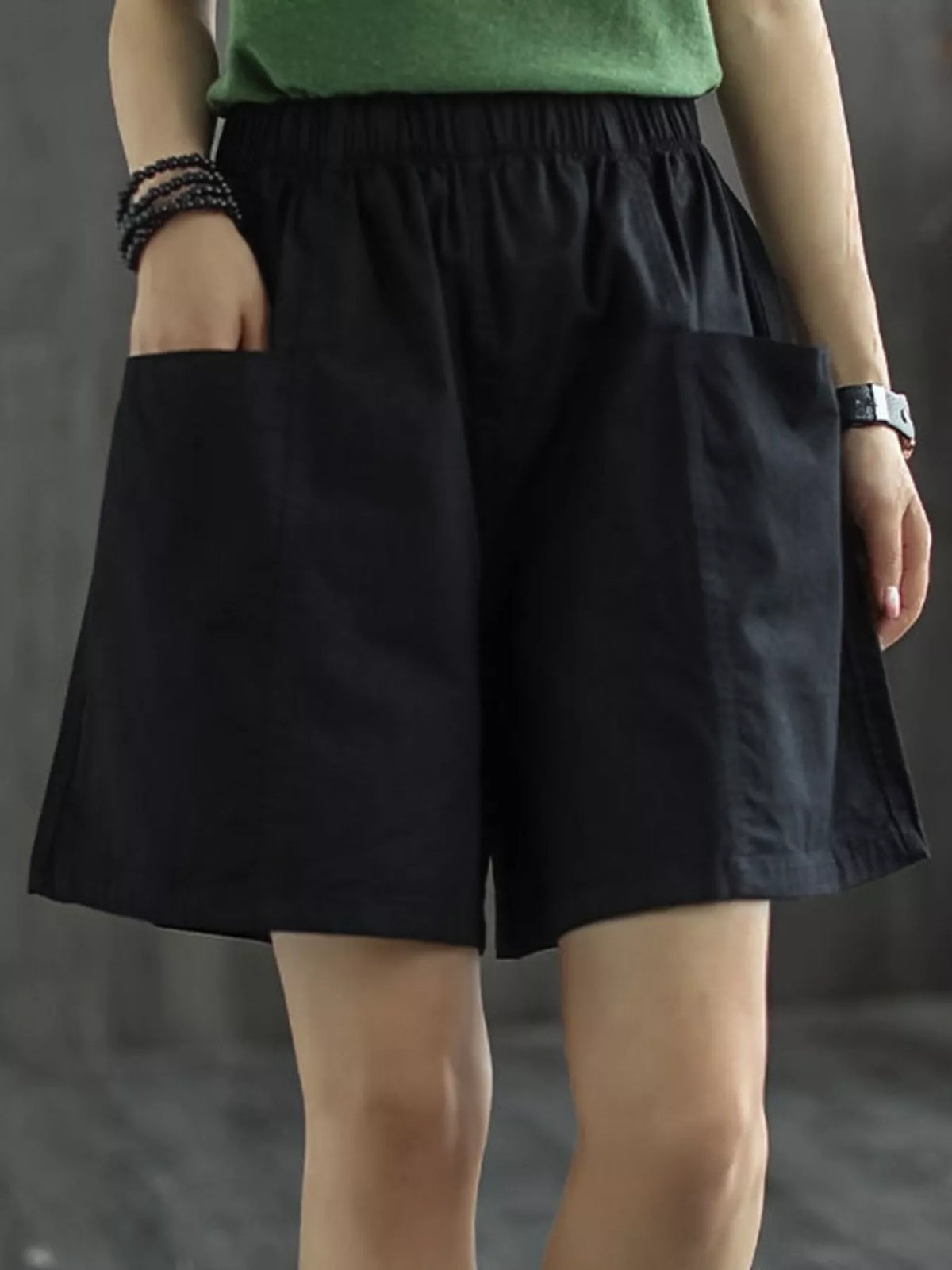 Elastic Waist Shorts with Pockets