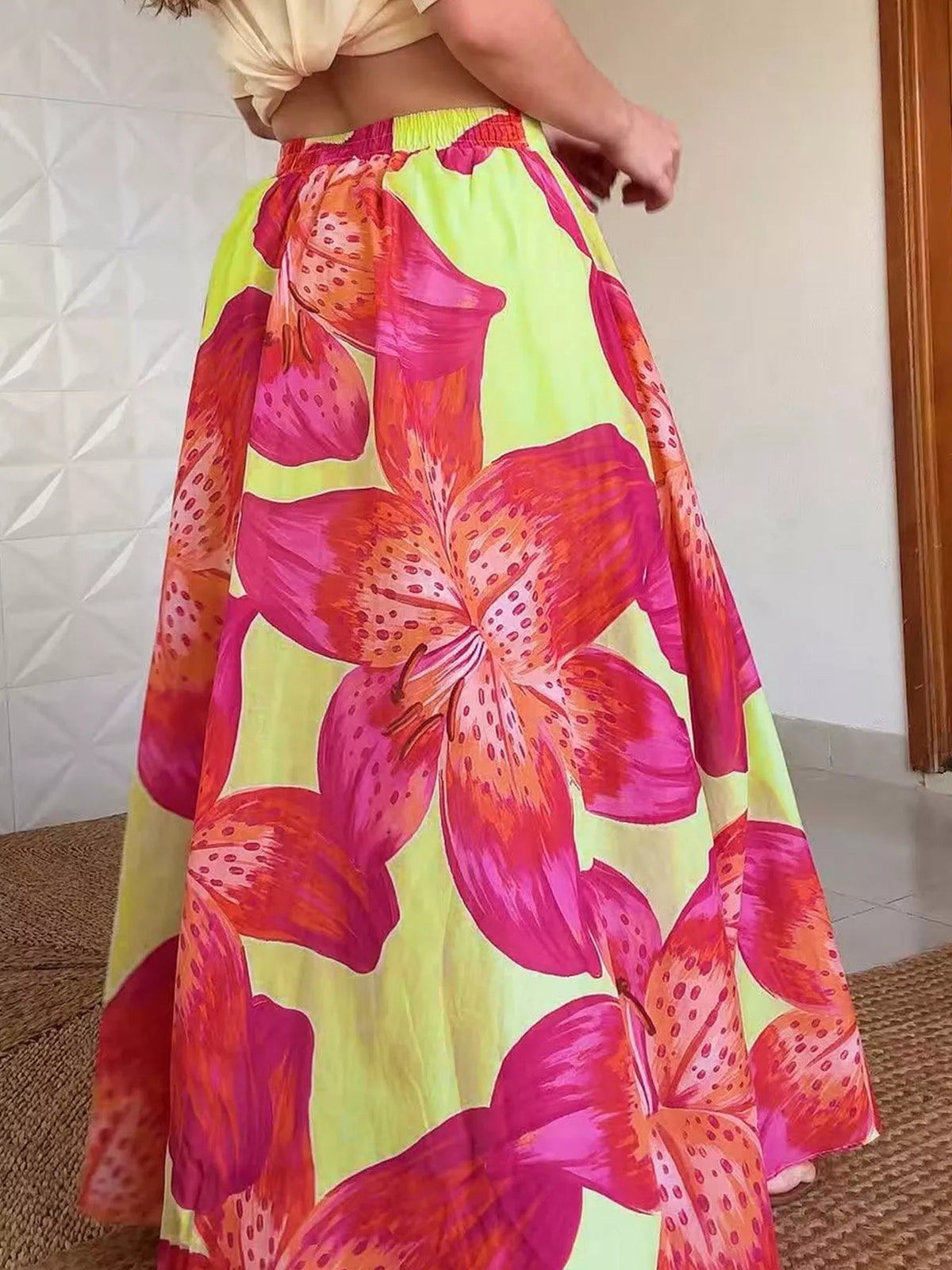 Flowy Floral Maxi Skirt in Orange