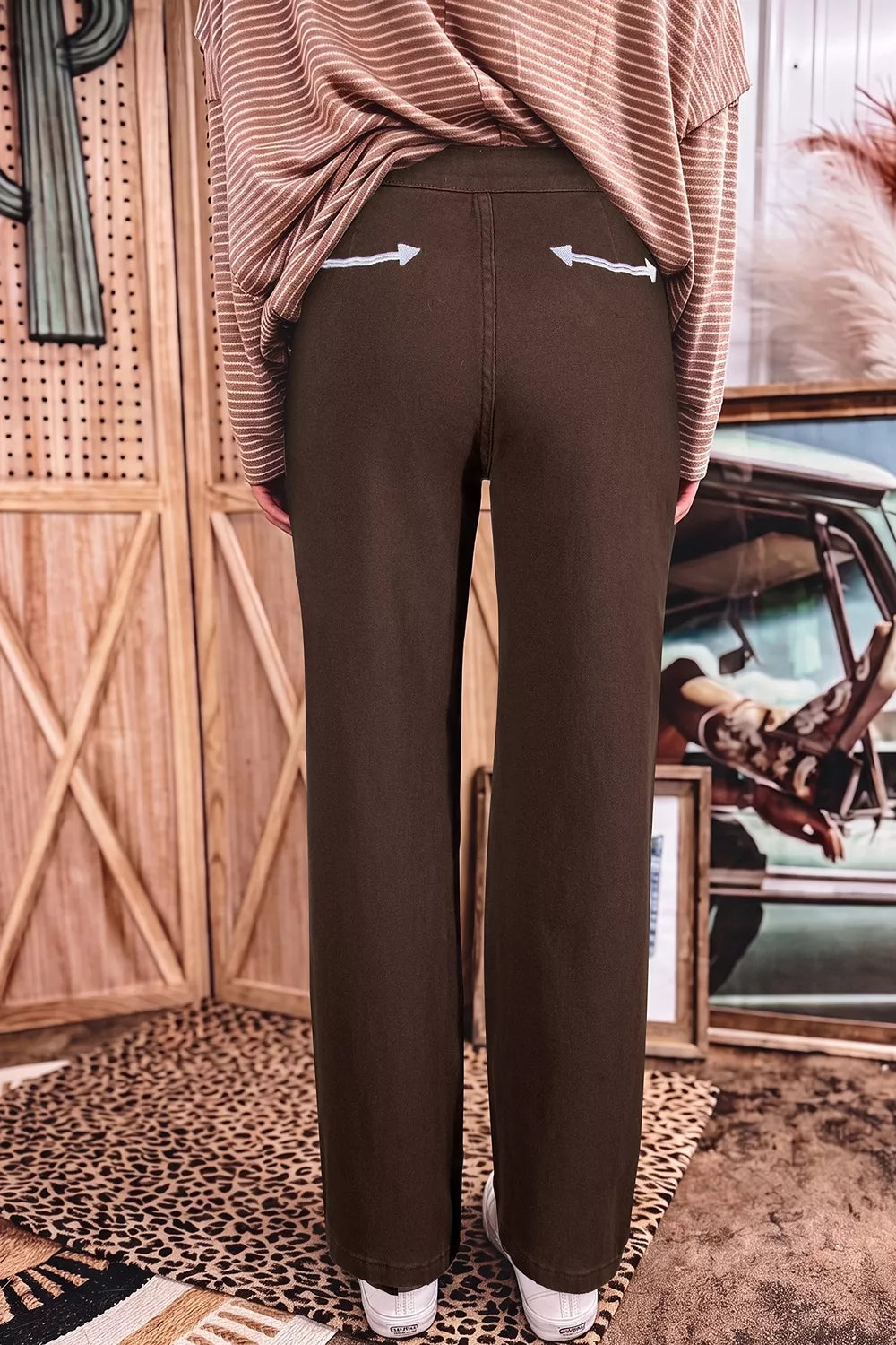 Western Colorblock Straight Leg Jeans in Dark Brown