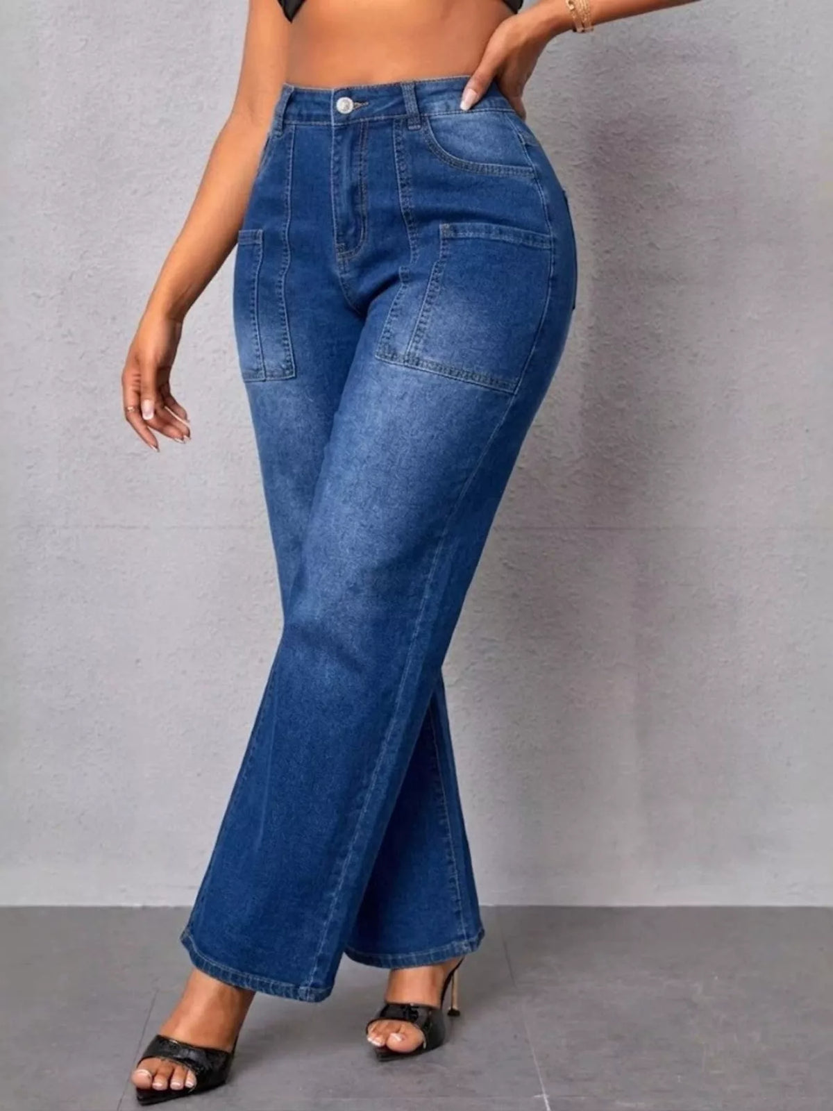 High-Waisted Wide Leg Jeans in Peacock Blue in Peacock  Blue
