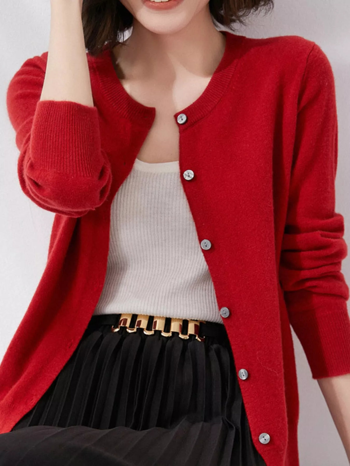 Crew Neck Button-Down Cardigan