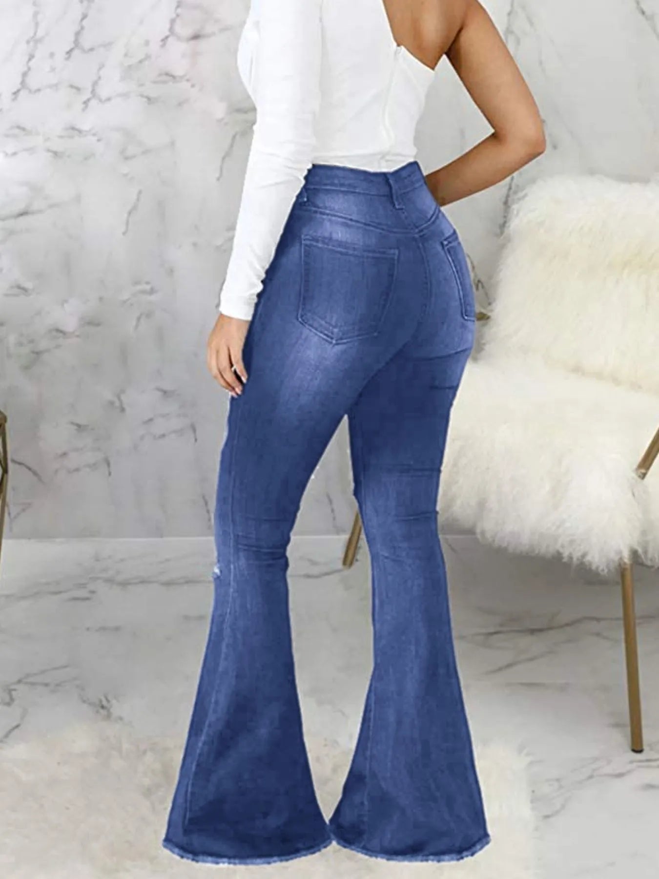 Distressed Raw Hem Flare Jeans