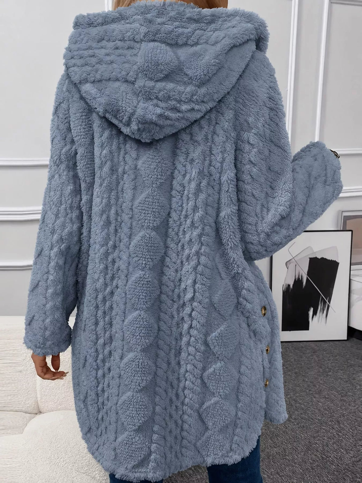 Cozy Cable-Knit Faux Fur Hooded Jacket